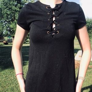 Black tie up t shirt dress